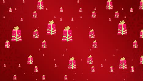 Animation-of-presents-falling-on-red-background