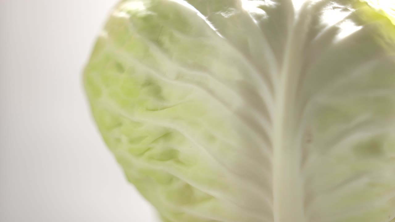 repollo blanco fresco girando sobre un fondo blanco en primer plano.