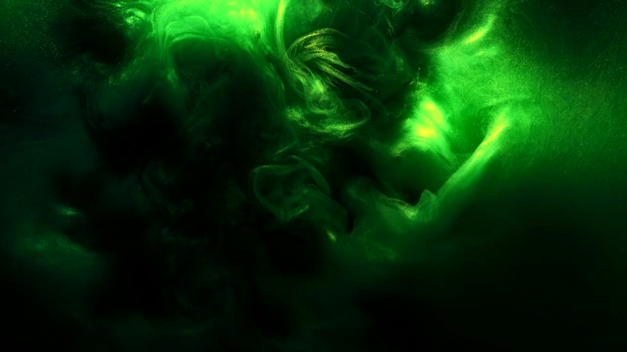 fluido salpicaduras brillantes verdes movimiento de humo brillante