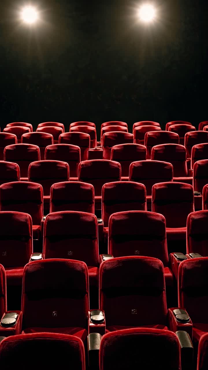 Sedili vuoti in velluto rosso in un auditorium cinematografico buio