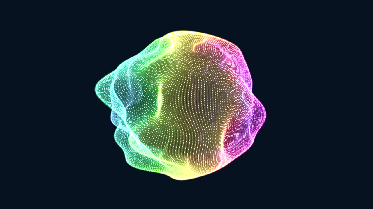 Abstract 3D sphere composed of intricate interconnected lines in shades of hue, creating a visually captivating geometric pattern with a spherical illusion