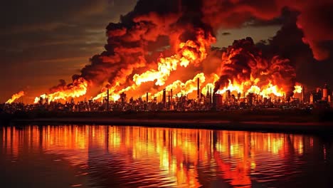 un gran área industrial con mucho humo saliendo de las chimeneas