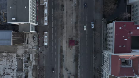 AERIAL:-Beautiful-Overhead-View-of-Berlin-Central-with-Pedestrians-on-Sidewalk-and-Car-Traffic