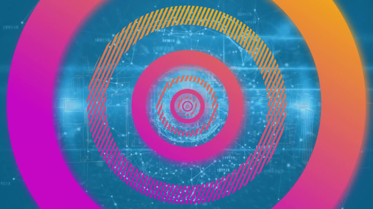 파란색 배경에 연결 및 빛 트레일의 전 세계에 대한 원의 애니메이션