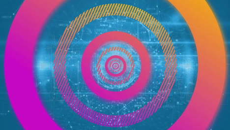 animación de círculos sobre el globo de conexiones y rastros de luz en fondo azul