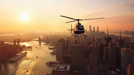 Helicopter View of New York City Skyline at Sunrise/Sunset