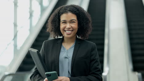 face, business and woman with a smartphone