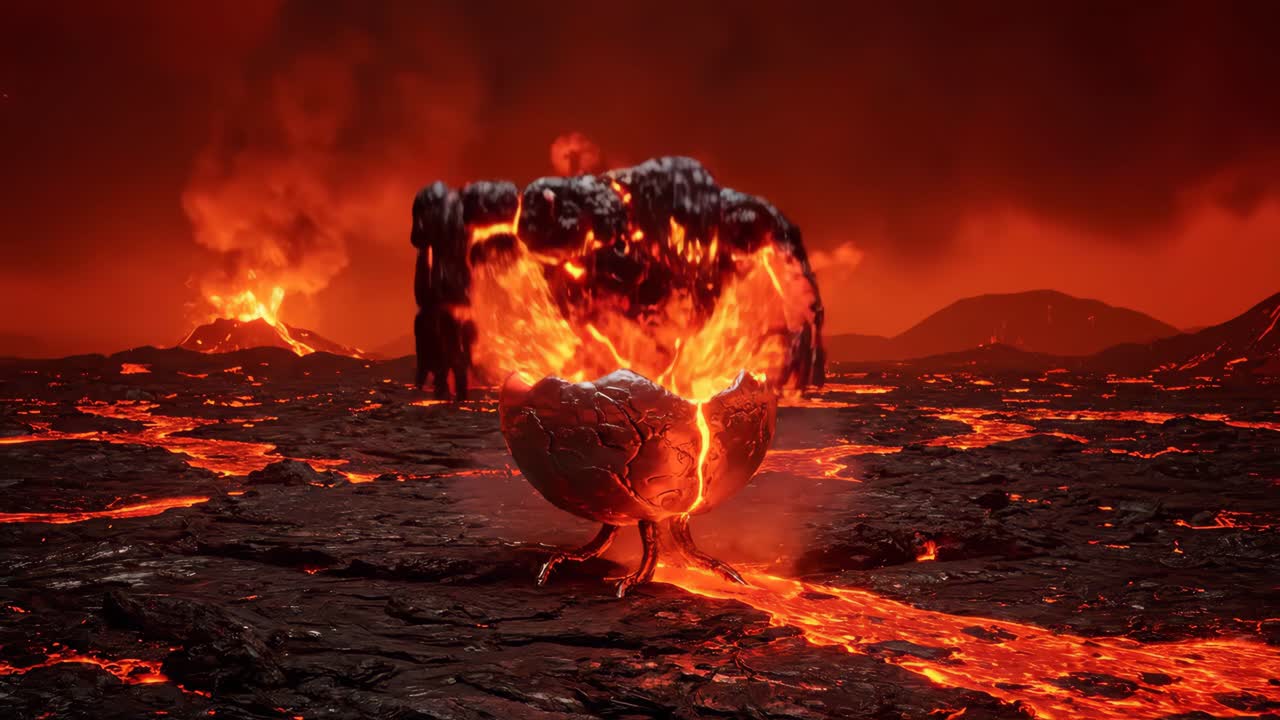 Volcanic Landscape with Lava Egg