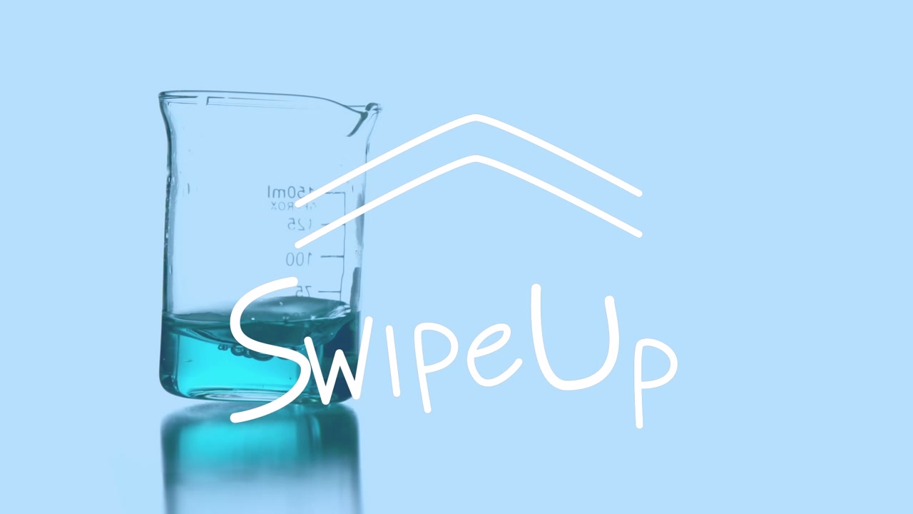 Animation af et swipe op over et laboratorieglas med reagens på en blå baggrund.