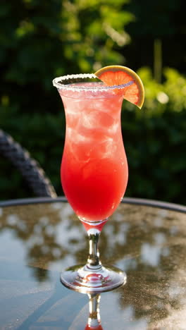 red cocktail in a tall glass