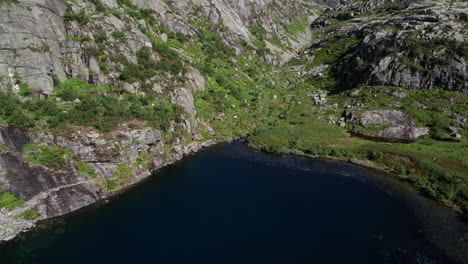 aerial shot, starts over a small, shallow lake in norway