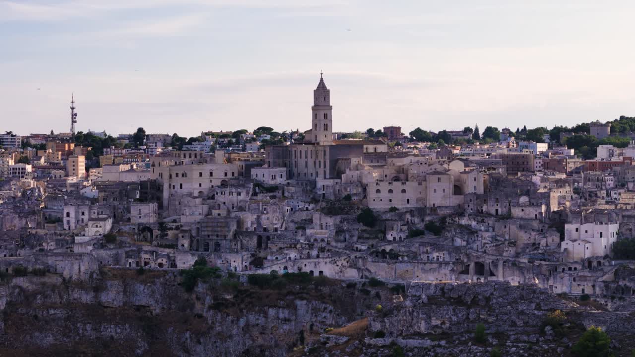 Beauty of Matera cityscape, aerial orbit view