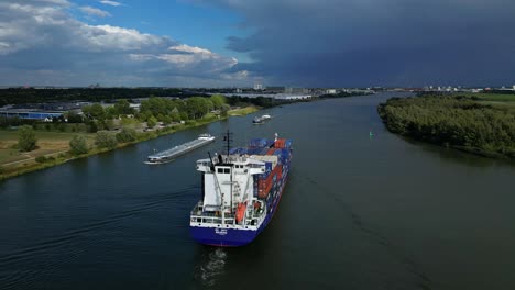 Aerial-view-of-traffic-on-river-transport-route