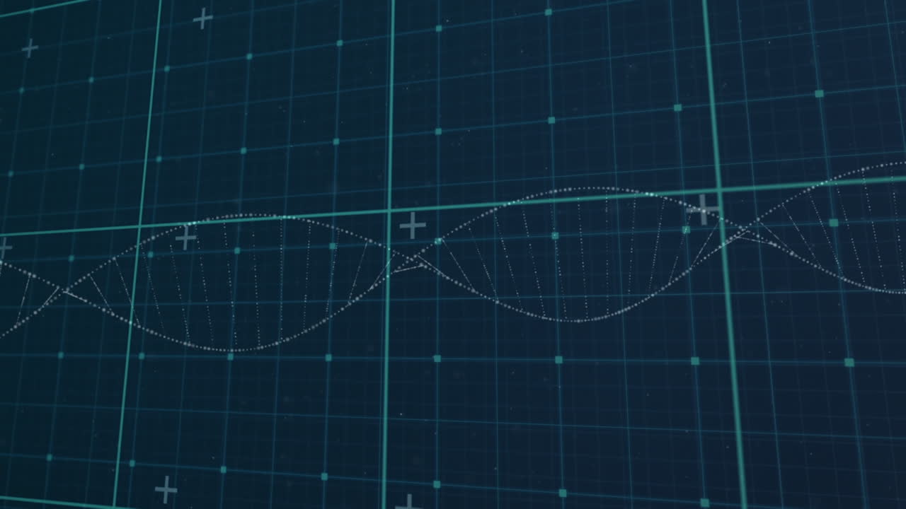 검은 바탕에 dna를 가진 디지털 화면의 애니메이션