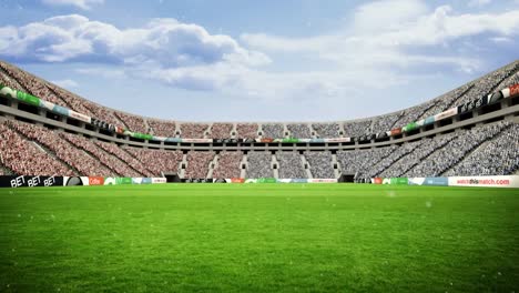 animation of snow falling over sports stadium