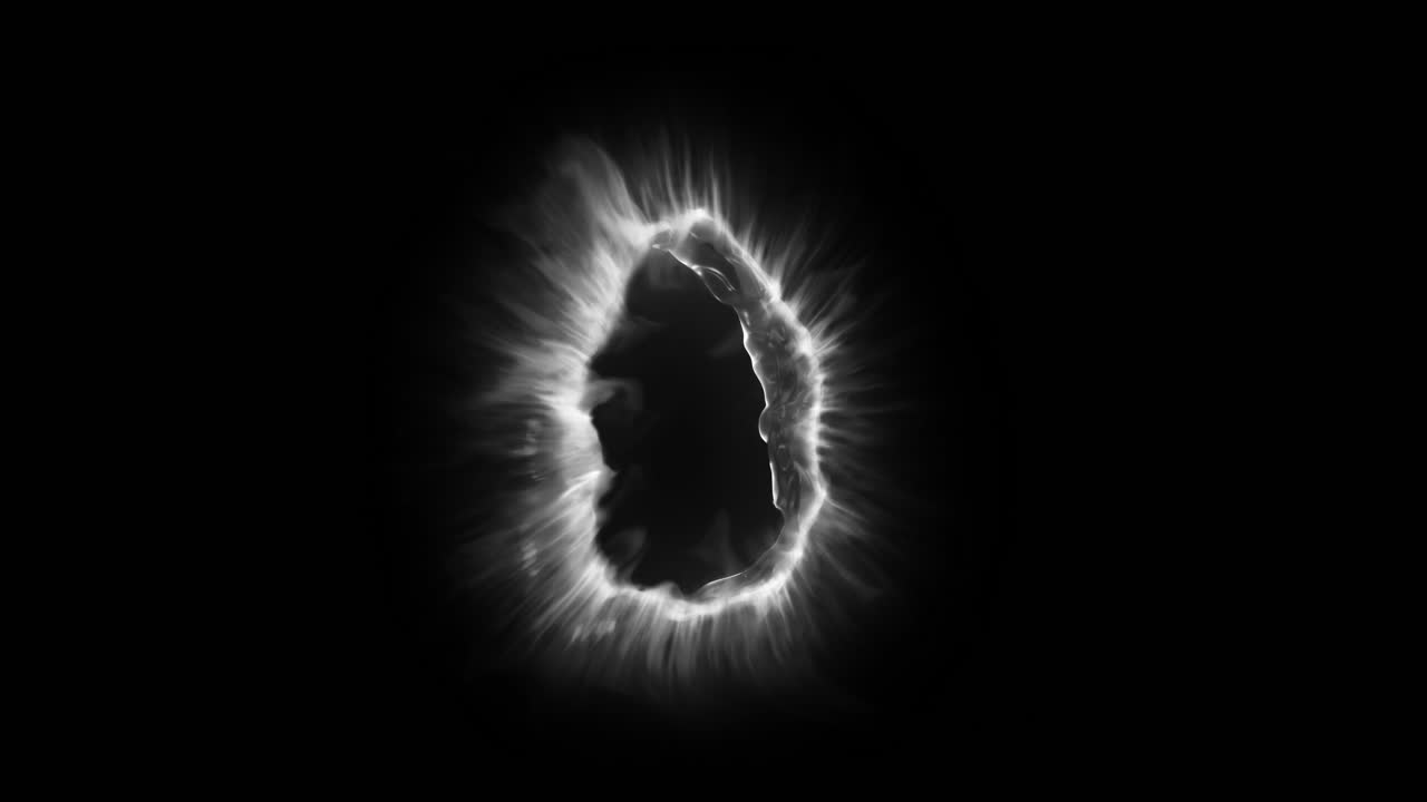 Vertical tear of white energy or smoke forms a pulsing portal on a black background, collapses and re-forms. Loopable sci-fi or fantasy VFX element