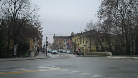 italian town street scene on a cloudy day