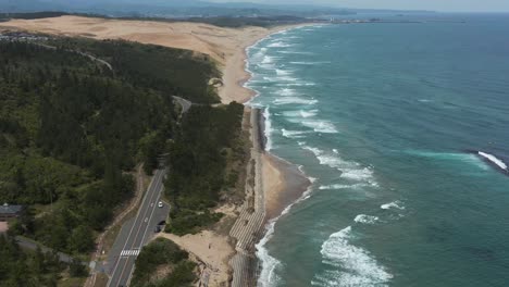 Aerial-Tilt-Reveal-of-Sea-of-Japan-and-Tottori-Sakyu-Dunes