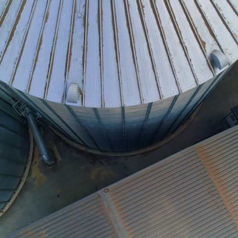 aerial top view of grain elevator. metal elevator in agriculture zone
