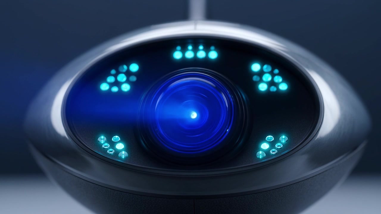 Futuristic Robot Eye Scanning with Blue Light