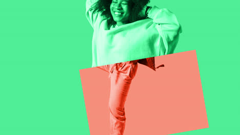 a series of abstract graphic designs featuring geometric shapes, vibrant colors, and text