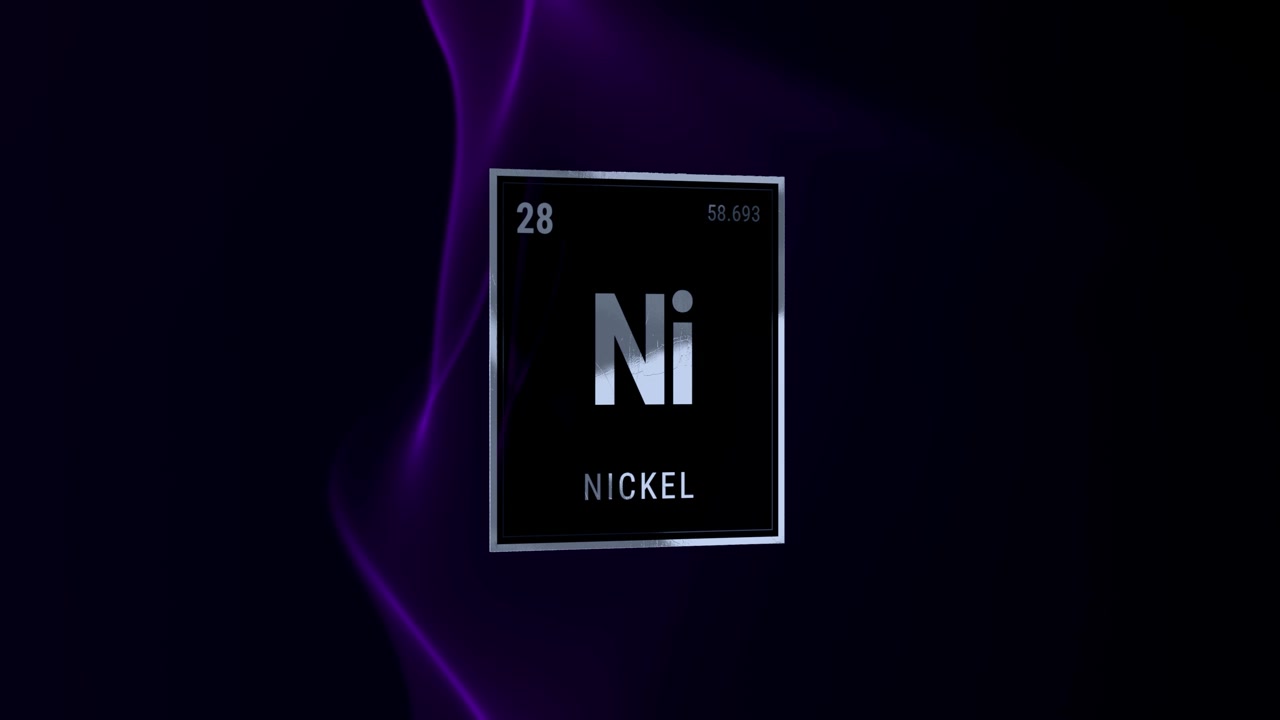 Simbolo dell'elemento Nichel della tavola periodica su sfondo viola scuro