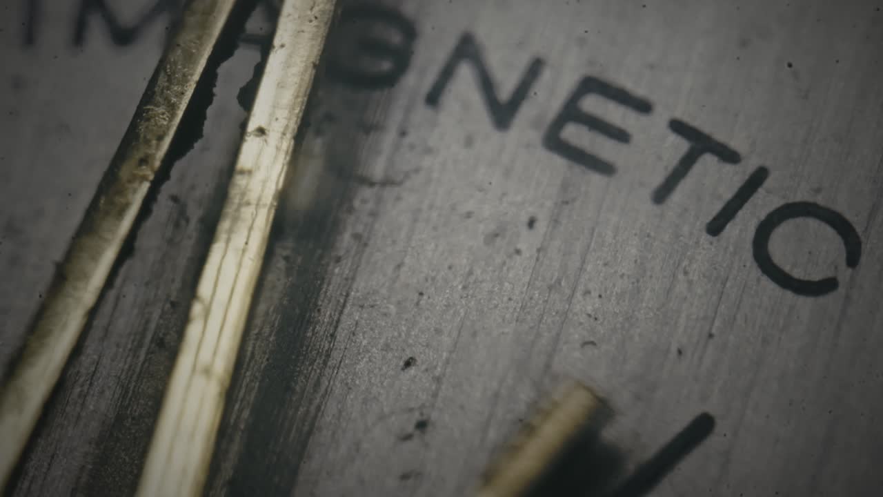 Brass Second hand rotating on antique pocket watch face dial CLOSE-UP