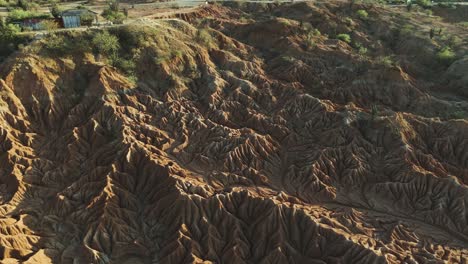 Eroded-Desert-Landscape-Ridges-and-Hills-of-Tatacoa,-Columbia,-Aerial