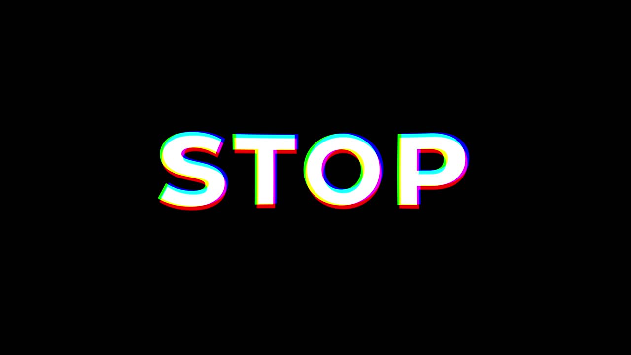 Kata "Stop" berkedip dengan latar belakang hitam