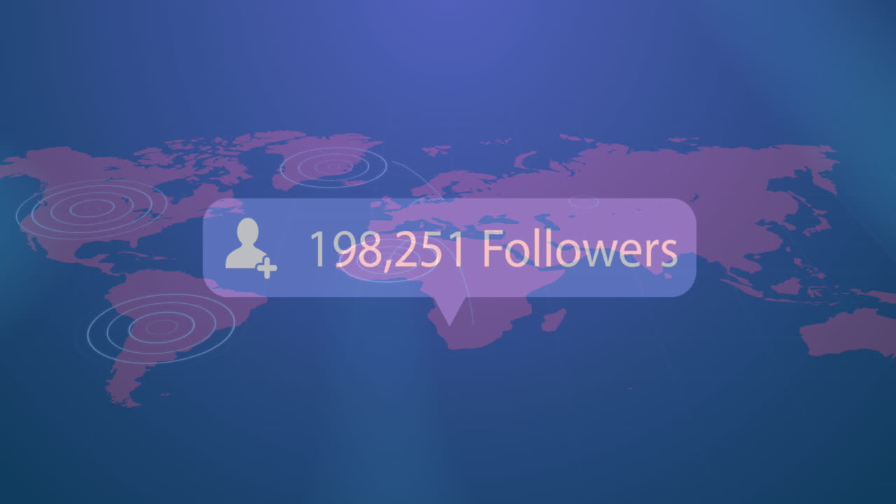 Animation of social media text and data processing over world map