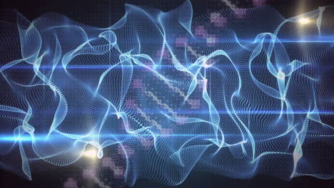 Creating dynamic visual patterns, animation of abstract digital waveforms and glowing lines