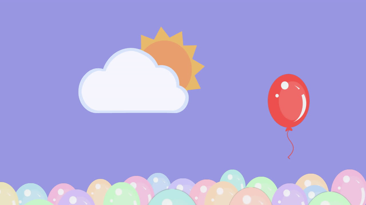 구름에 숨겨진 태양 위에 떠다니는 풍선