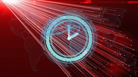 animación de la rotación en el globo del reloj y sobre los haces rojos de luz