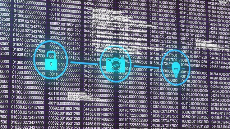 Animation of network of connections with icons and data processing