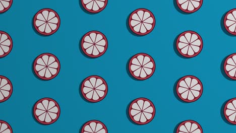 rotating mangosteen slices. pattern on blue background