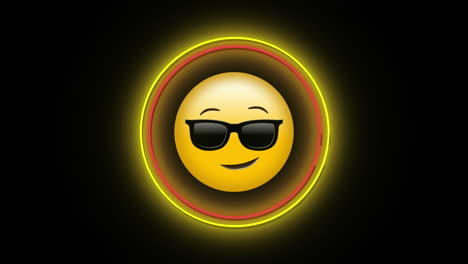 animación de un emoji digital fresco de neón parpadeante con el icono de las gafas de sol