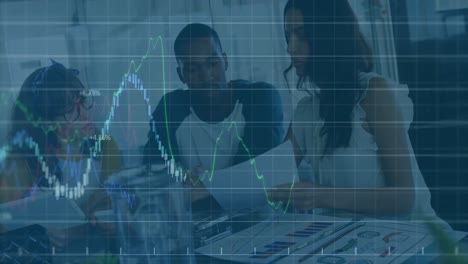 animation of statistics and data processing over diverse business people