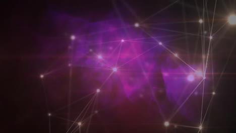 network floating and pulsing in dark space, showing glowing purple nodes linked by thin lines