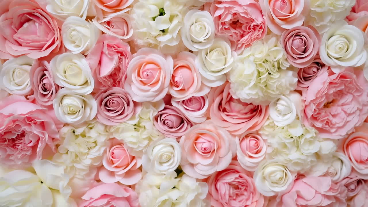 A Wall of Pink and White Roses and Flowers