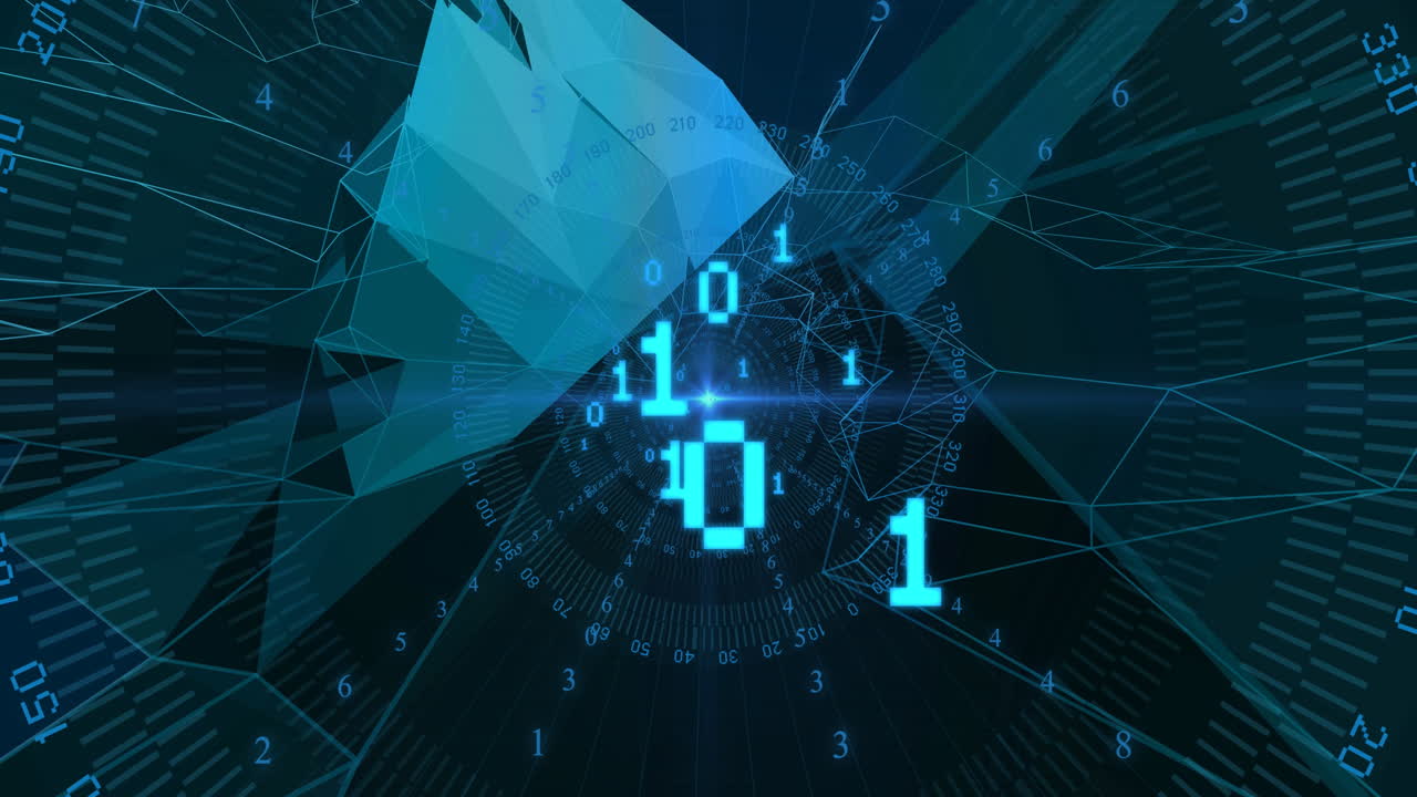 Animation of connections, data processing over binary coding