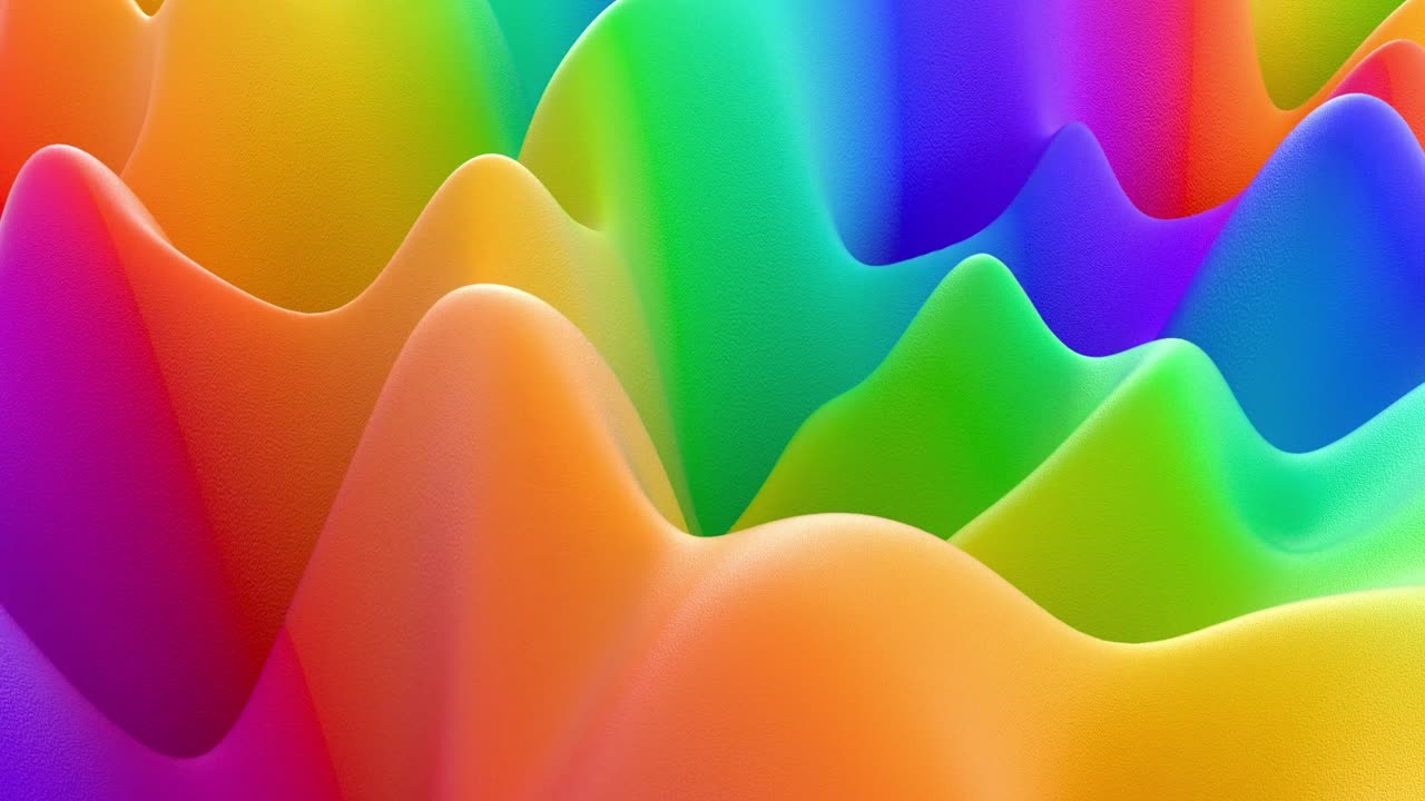 Playful abstract animation of undulating hills in bright, vibrant candy-like rainbow colors. Cheerful, energetic, and fun background for a youthful feel