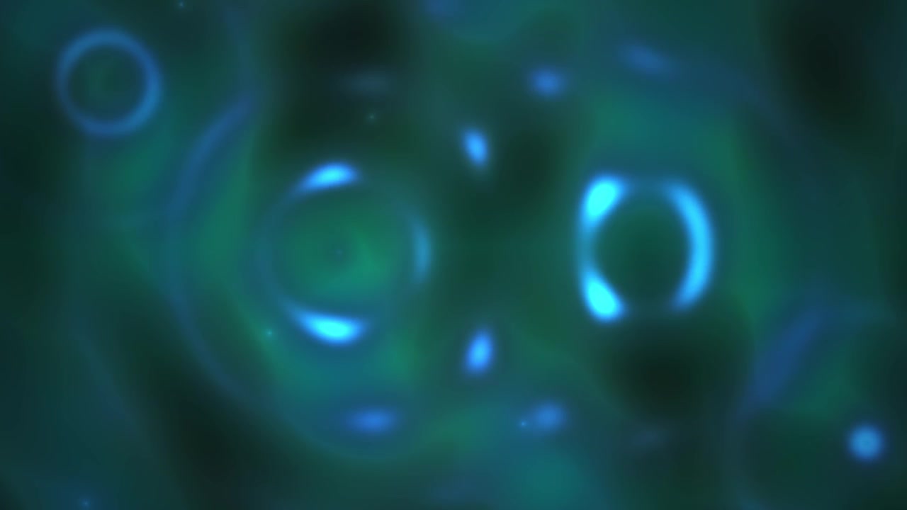 Dynamic Abstract Blue Green Fluid Ripples and Glowing Particles