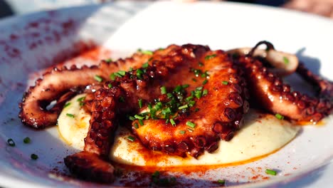 delicious dish of grilled octopus on mashed potatoes