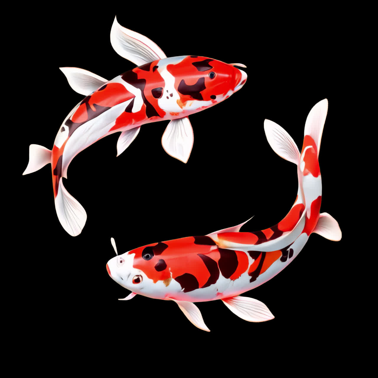Colorful koi fish illustration animation isolated asset, transparent 4K video, alpha channel, ProRes