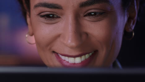 close up portrait business woman using tablet computer working late browsing internet communicating online enjoying social media connection