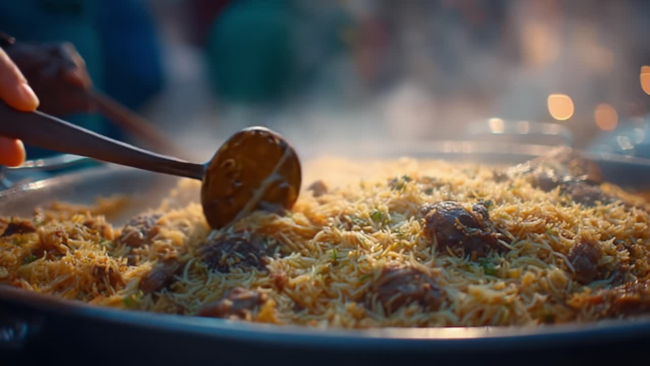 Aromatyczne i pełne smaku danie: Delektowanie się bogactwem Biryani z delikatnym mięsem i pachnącym ryżem, gotowane na parze do perfekcji dla kulinarnej rozkoszy