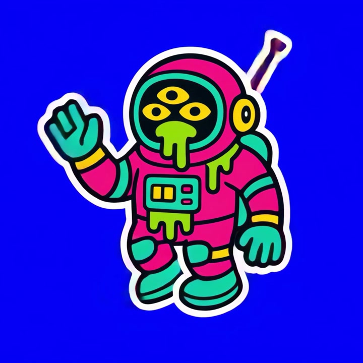 Astronauta alienígena de desenho animado acenando em fundo azul