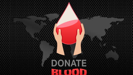 animation of blood donation logo and text over world map