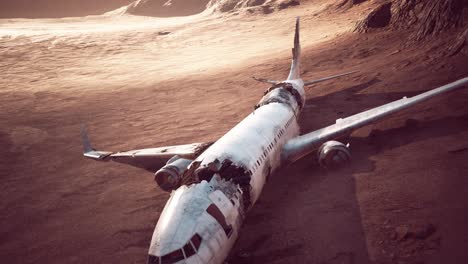 abandoned crushed plane in desert