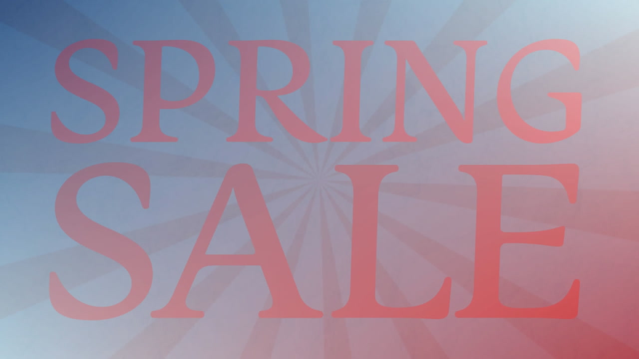 파란색 배경의 줄무 ⁇ 에 있는 봄 판매 텍스트의 애니메이션